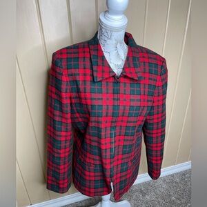 Vintage Norton Mcnaughton Red Green Plaid Wool Blend Blazer Jacket Sz 10